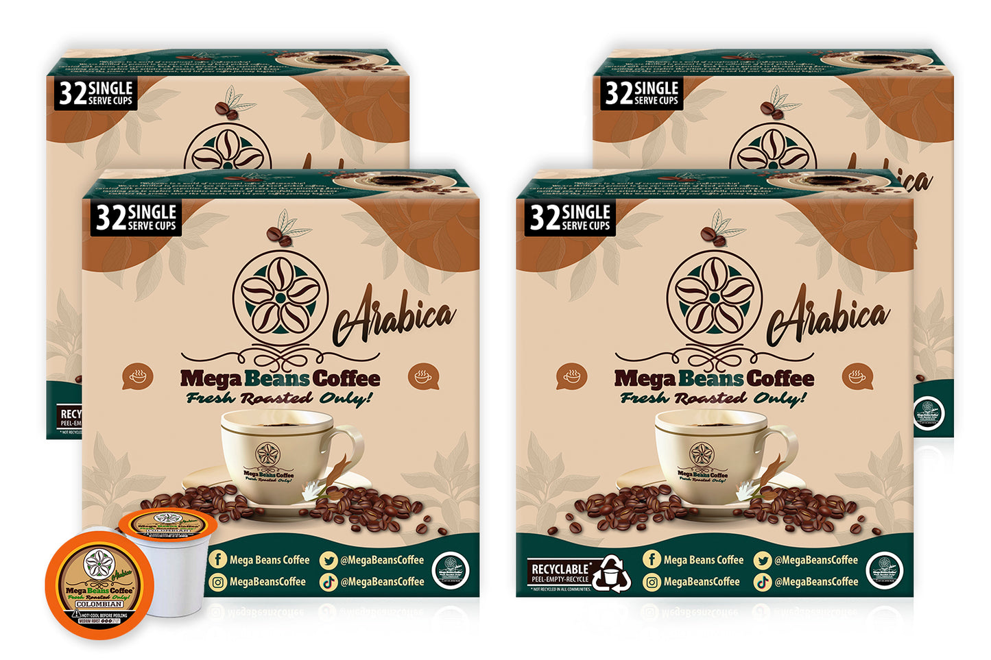 Mega Beans Single Serve Coffee Pods - Medium Roast
