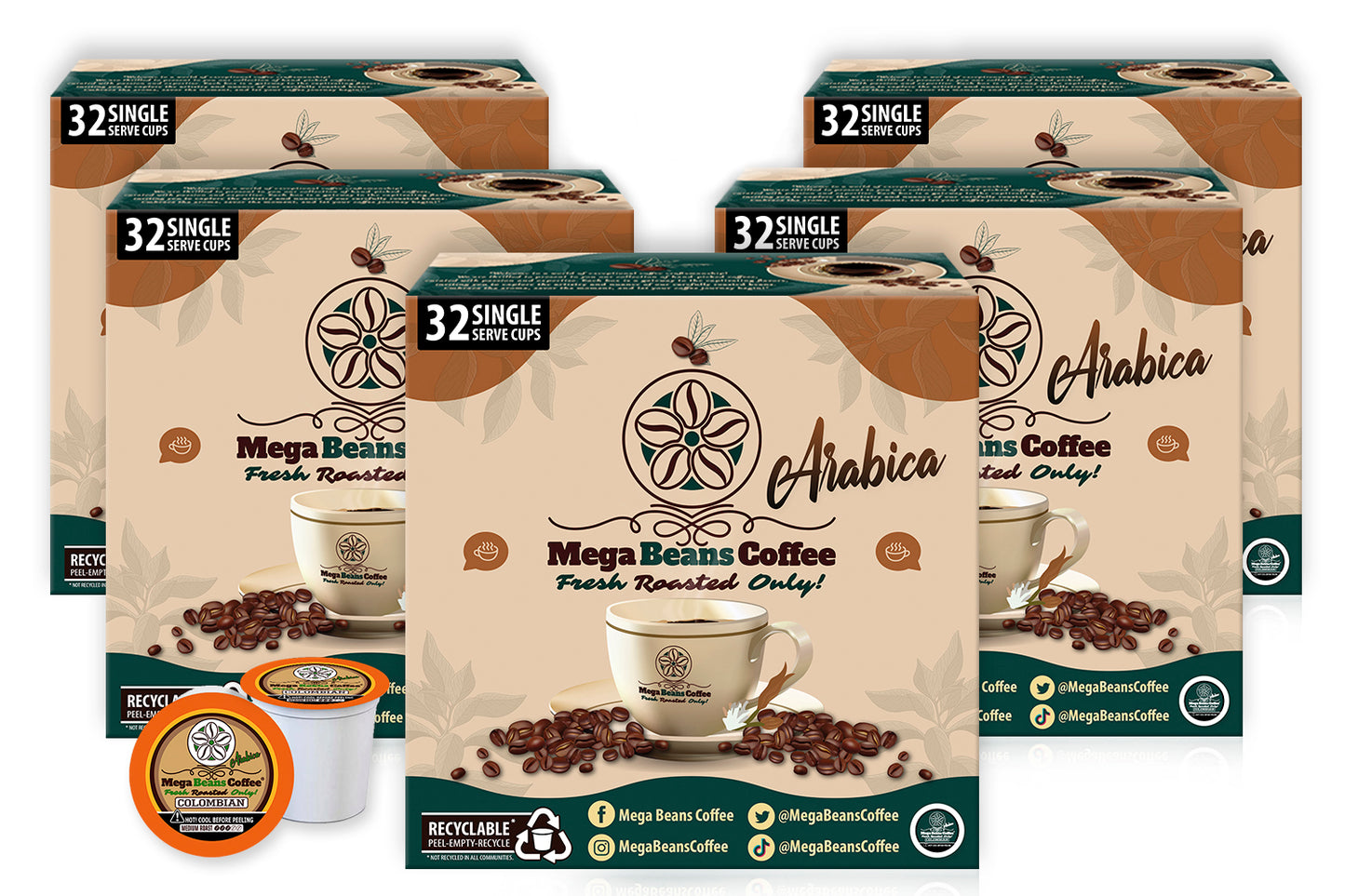 Mega Beans Single Serve Coffee Pods - Medium Roast