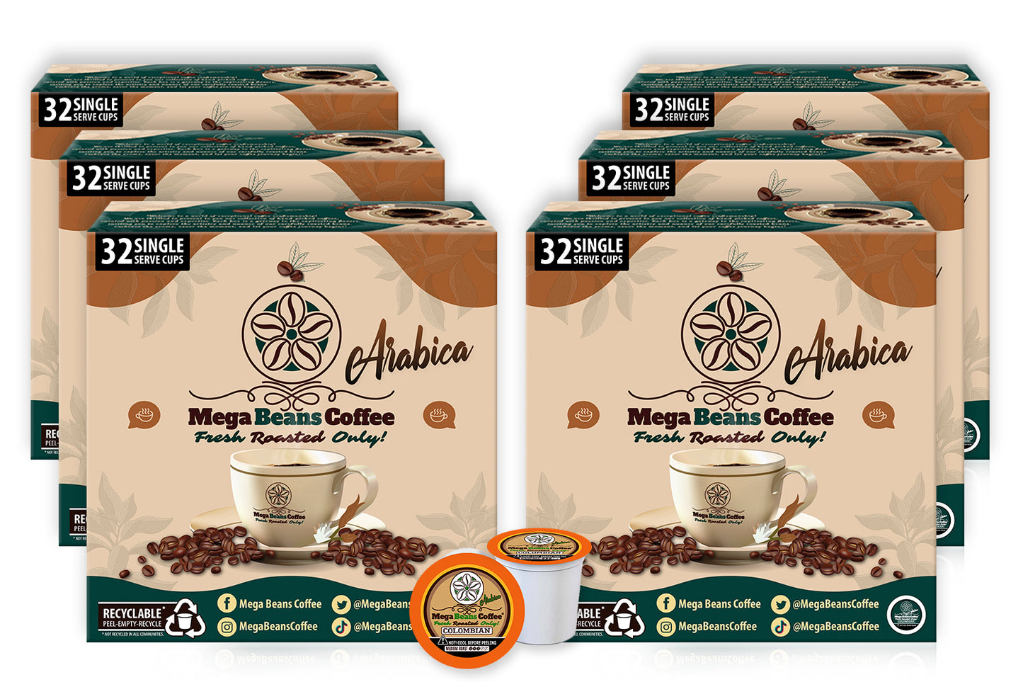 Mega Beans Single Serve Coffee Pods - Medium Roast