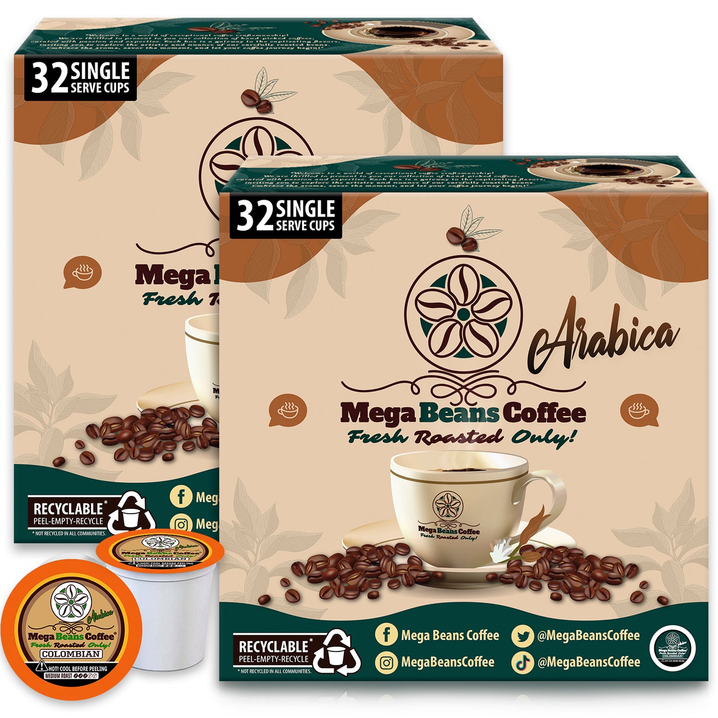 Mega Beans Single Serve Coffee Pods - Medium Roast
