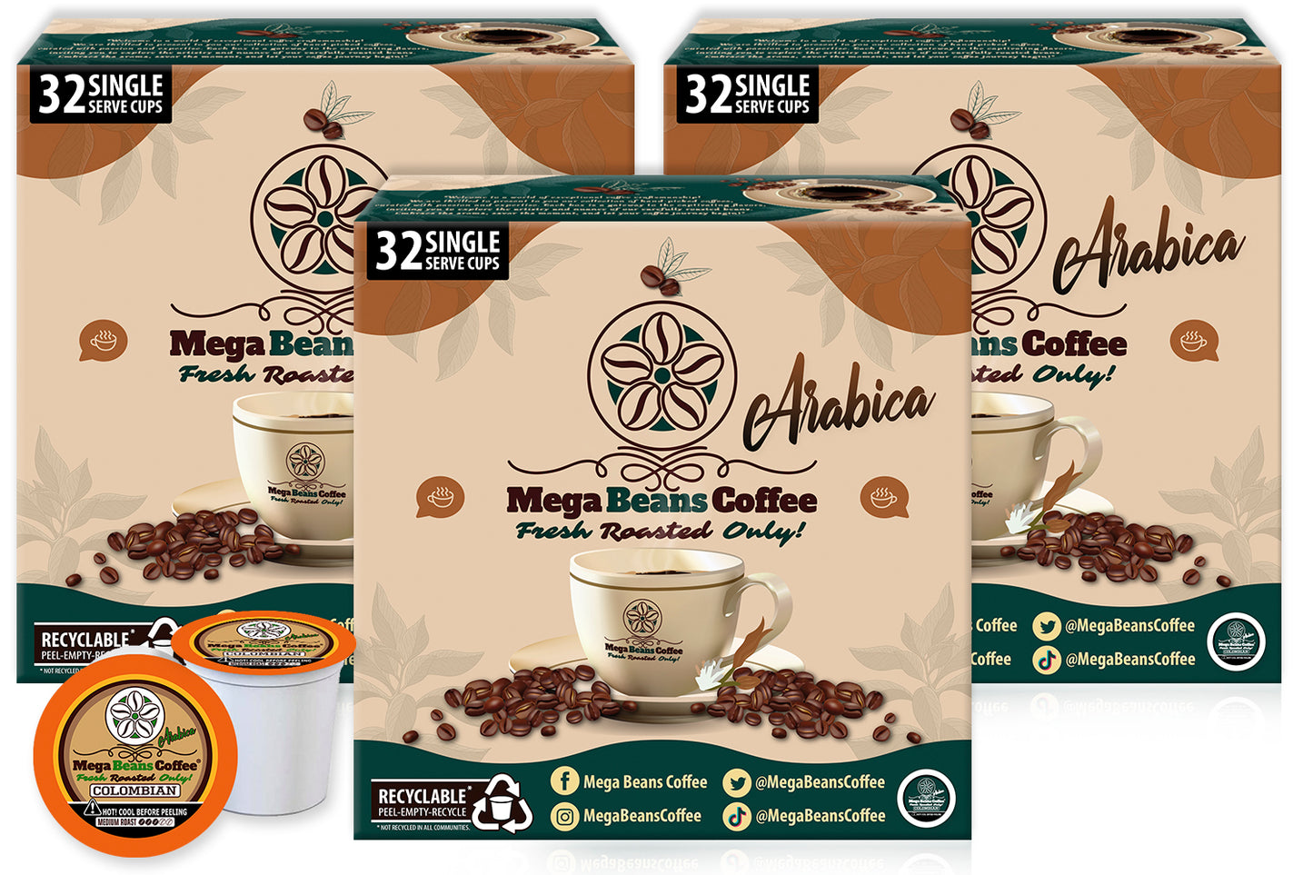 Mega Beans Single Serve Coffee Pods - Medium Roast
