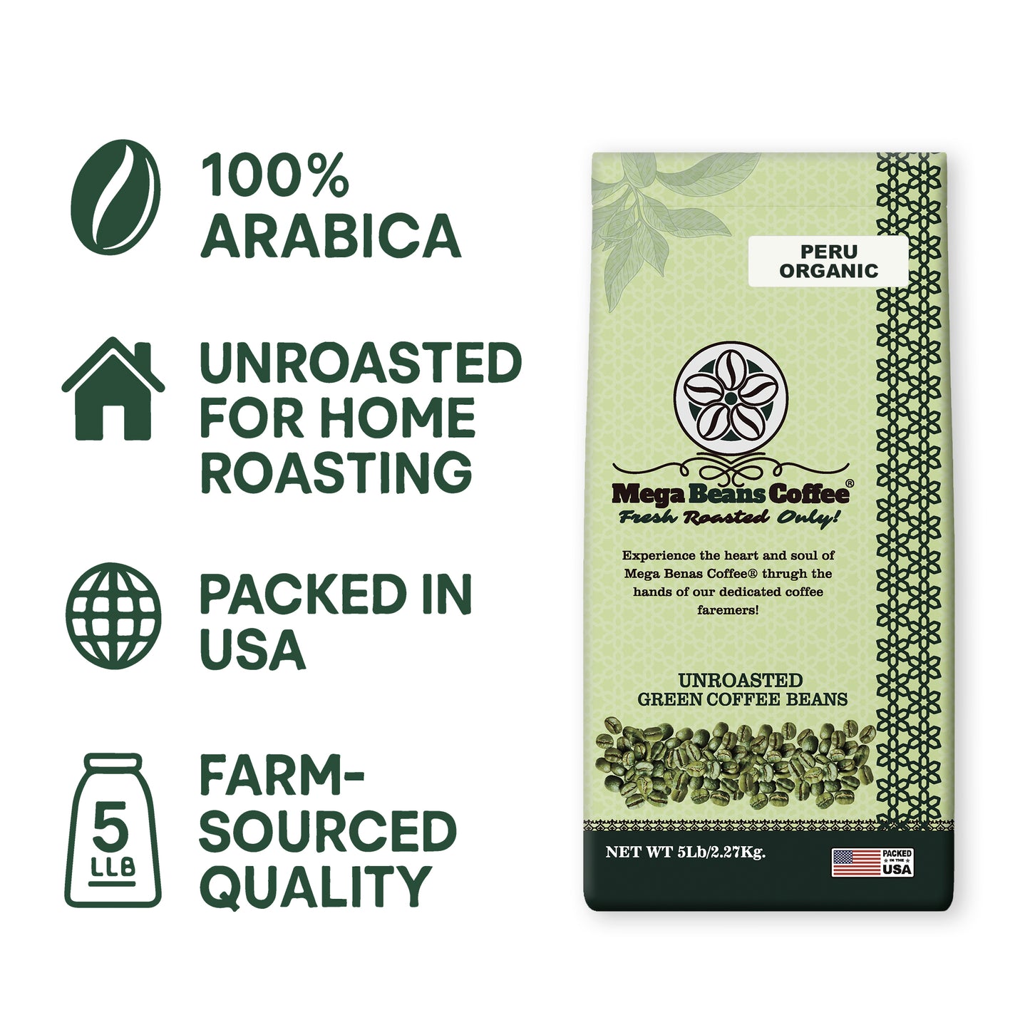 Organic Peru / Unroasted Green Whole Bean Coffee