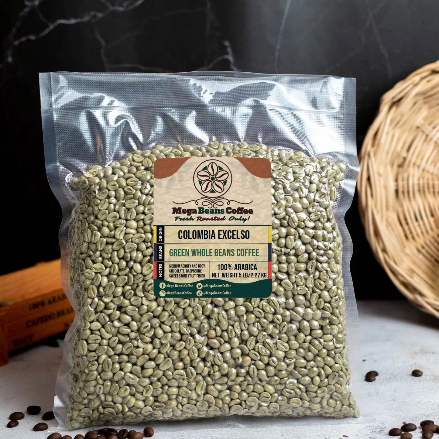 Unroasted Green Whole Bean Colombia Excelso