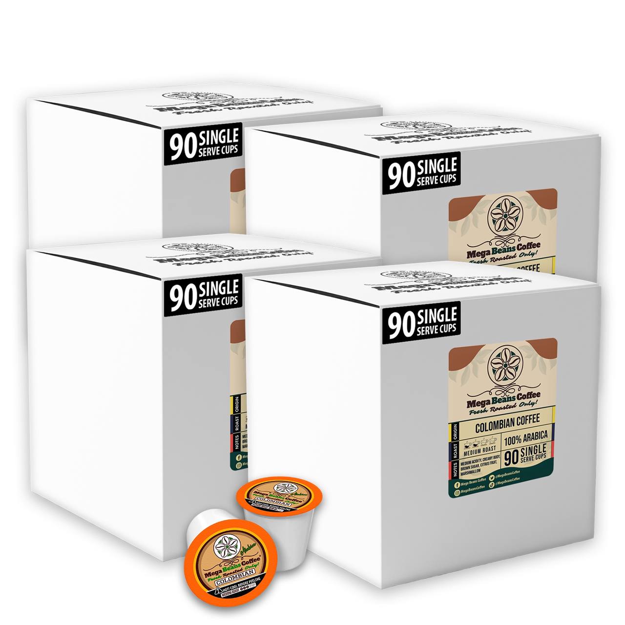 Mega Beans Coffee" Single Serve Coffee Pods (from 90 to 450 single serve pods)