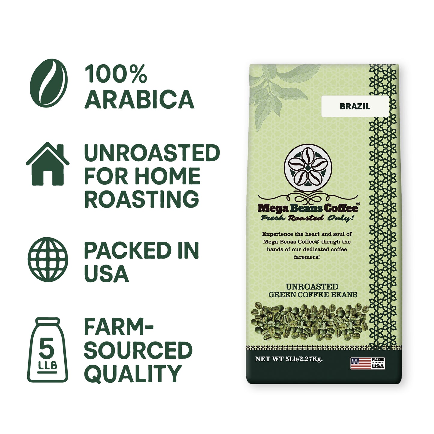 Brazil / Unroasted Green Whole Bean Coffee