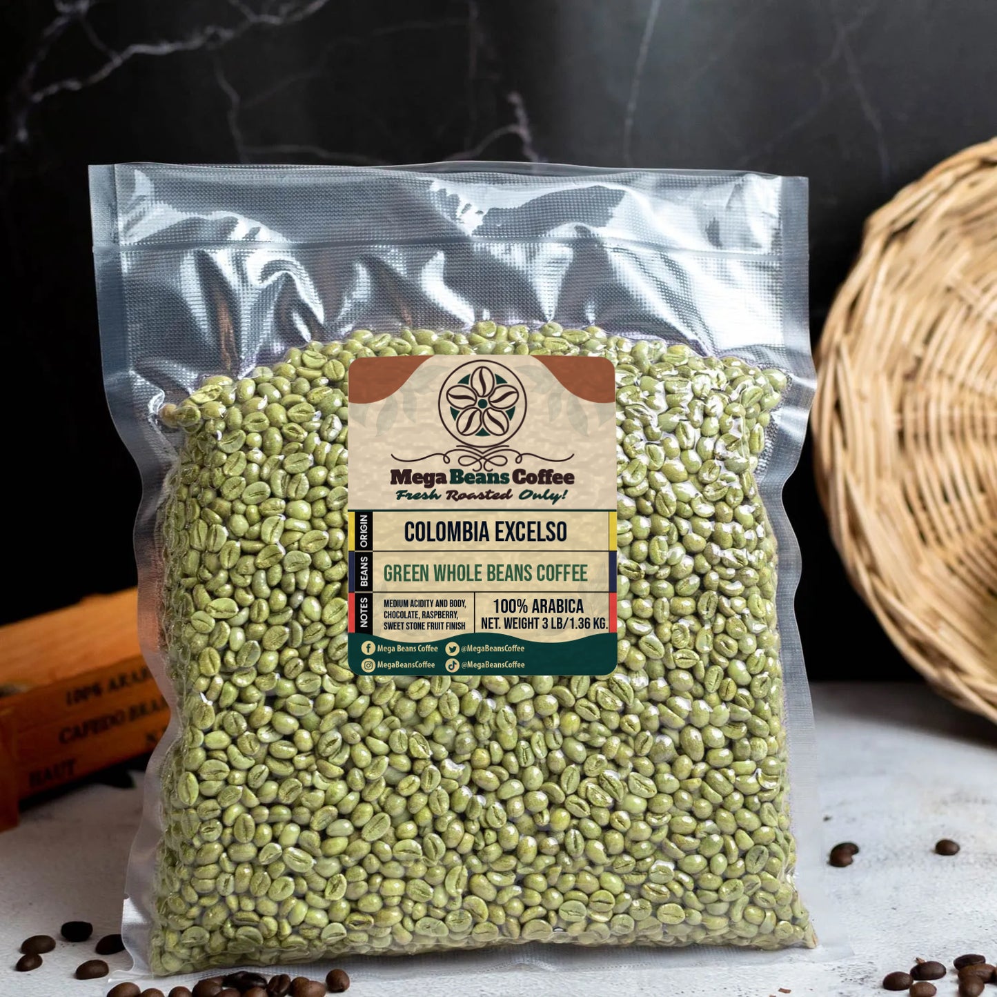 Unroasted Green Whole Bean Colombia Excelso