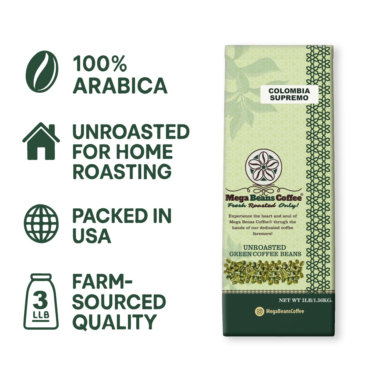 Colombia Supremo / Unroasted Green Whole Bean Coffee