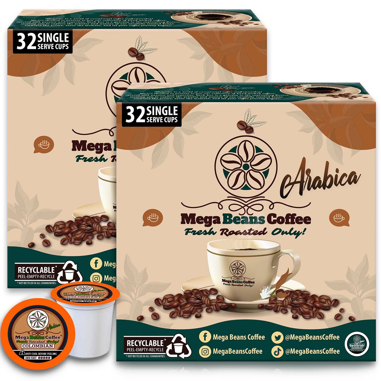 Mega Beans Single Serve Coffee Pods - Dark Roast